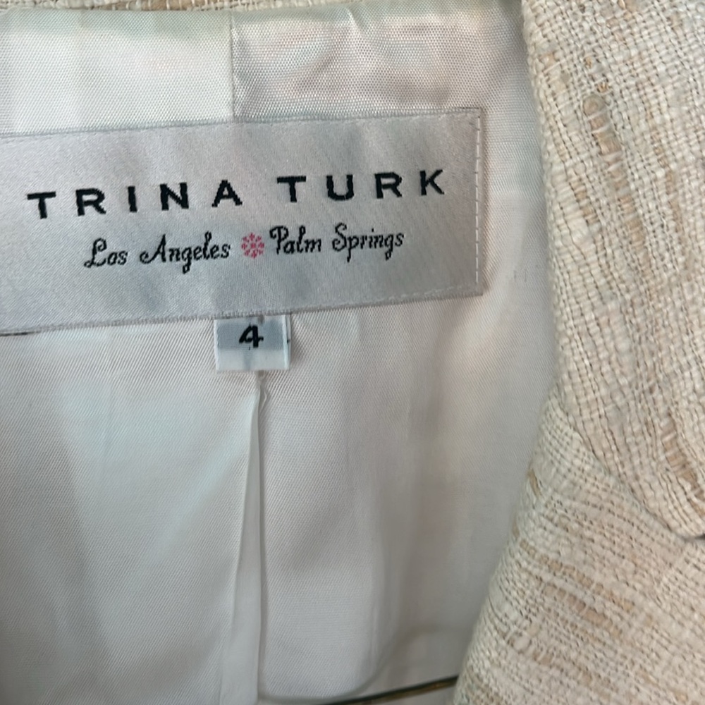 Trina Turk nubby silk short sleeve jacket ornate buttons ribbon belt sz 4 USA - Picture 2 of 6